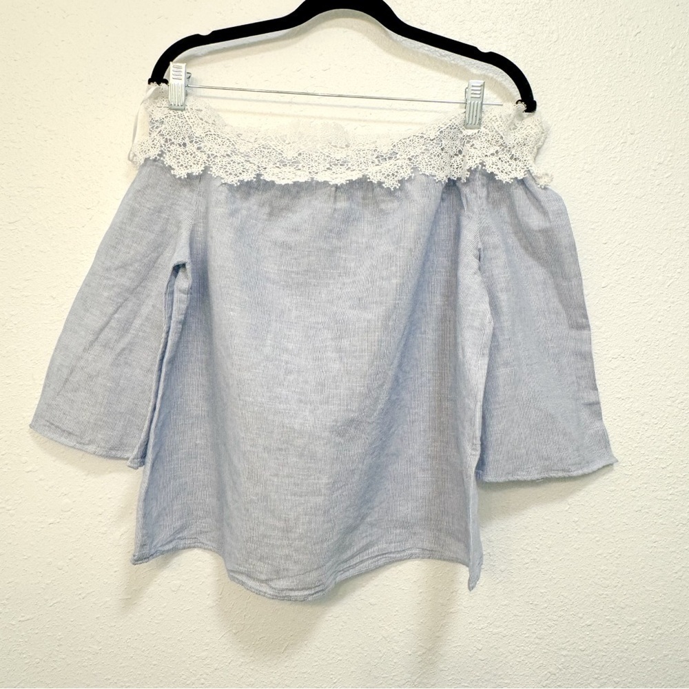 Zara striped blue and white flare sleeve off the shoulder size M